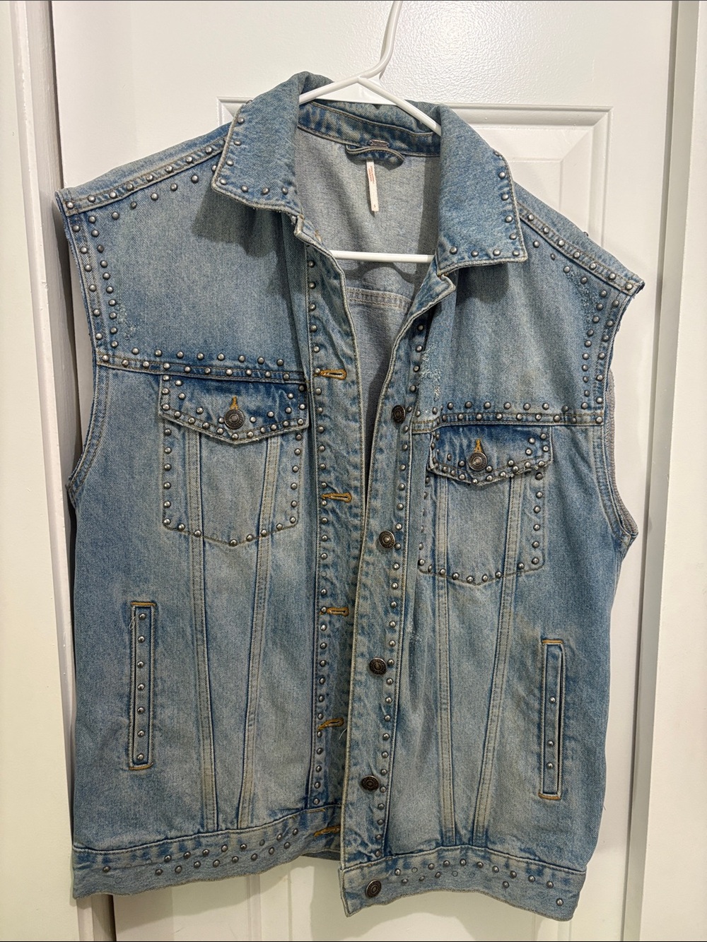 Free People Light Blue Studded Denim Vest